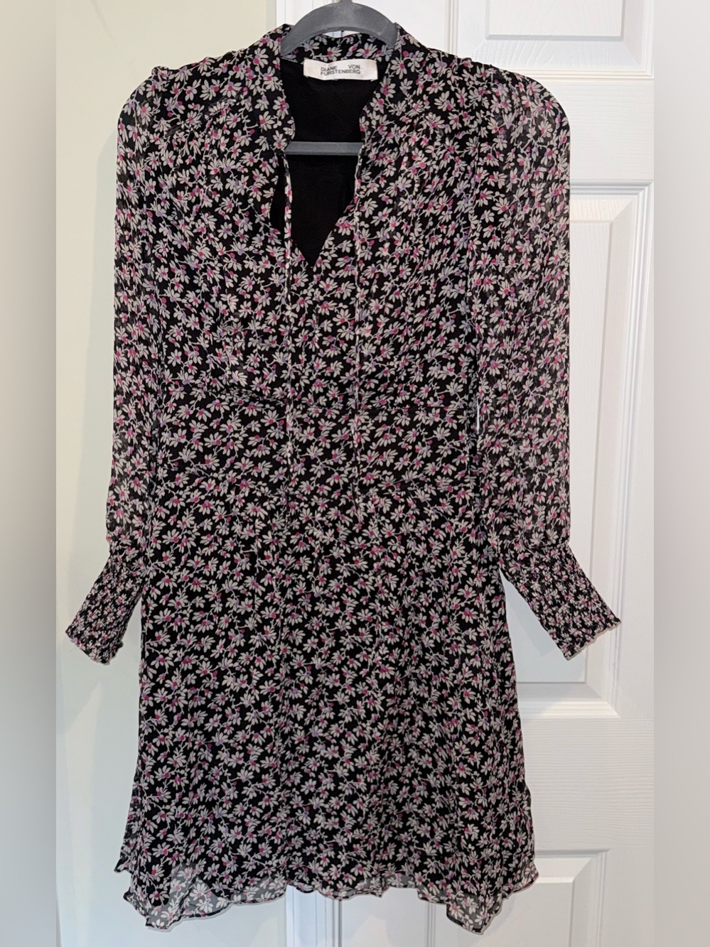 Diane Von Furstenberg Silk Black Floral Mini Dress